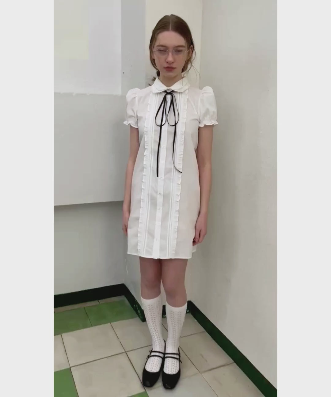 Pintuck mini shirt dress