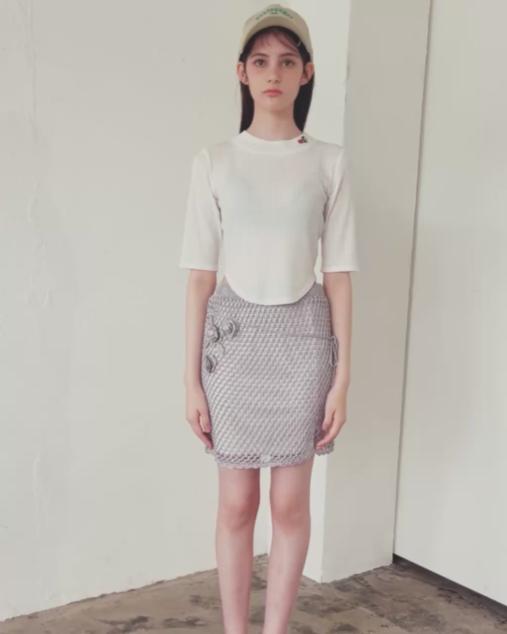 Rose embroidery eyelet short top