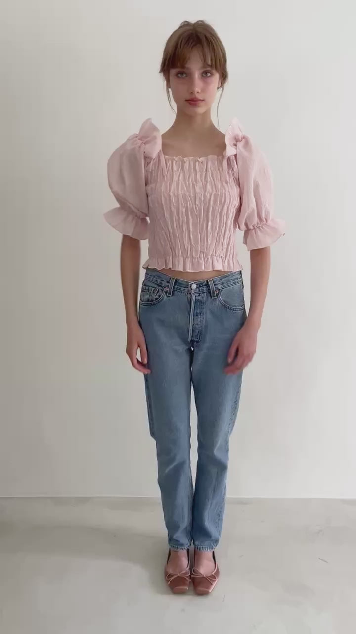 Sheer jacquard off shoulder blouse