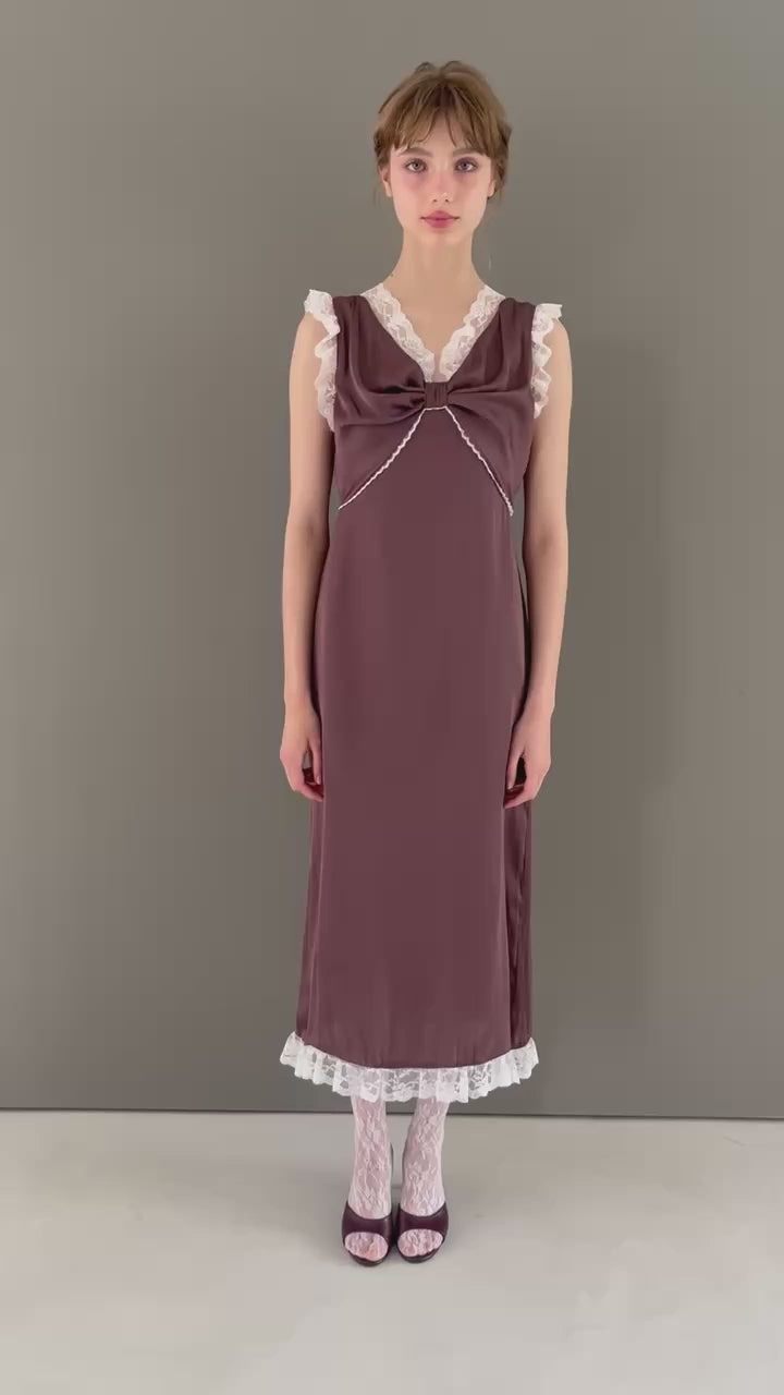 Lace trim satin ribbon dress