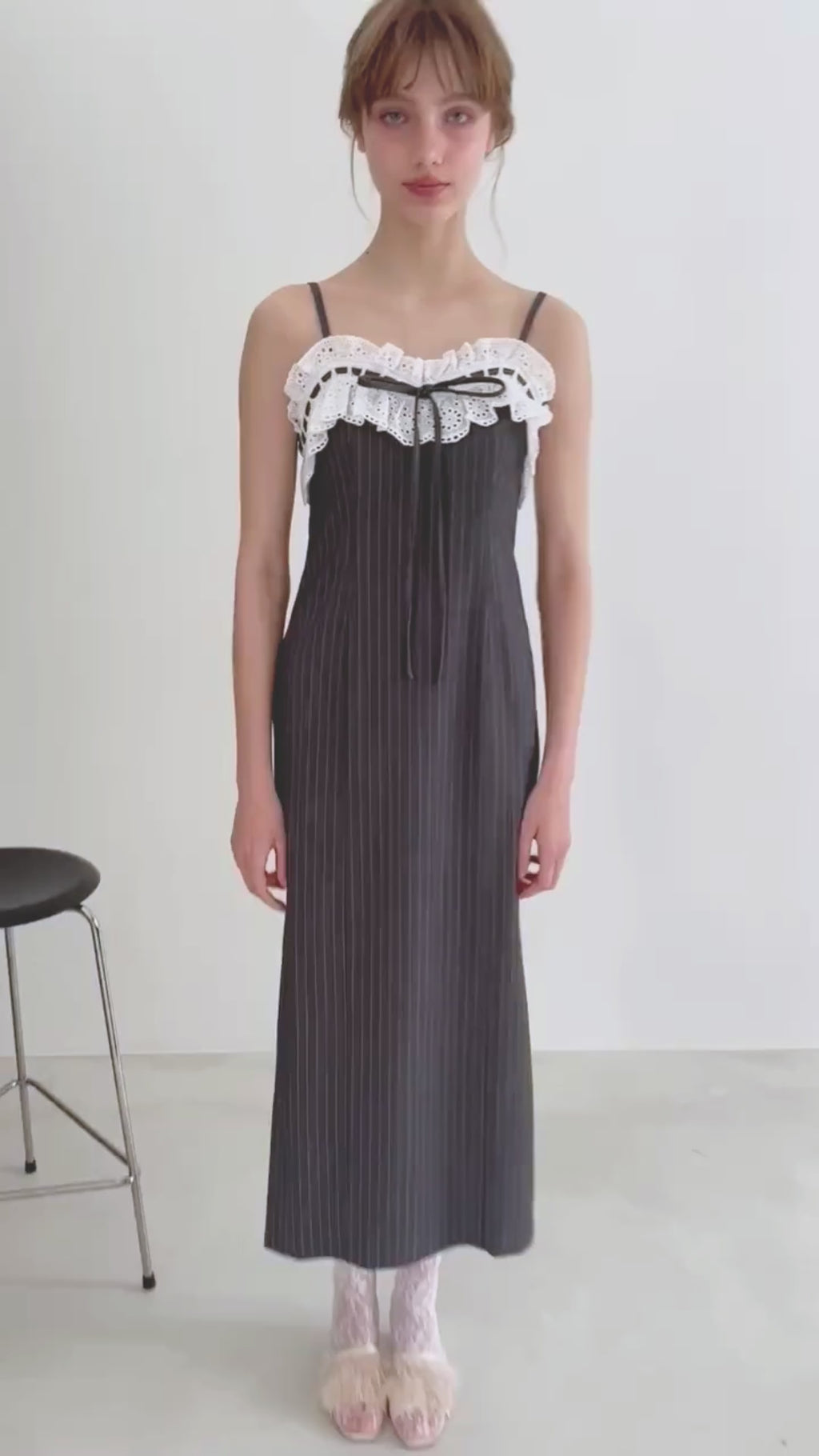 Lace ribbon stripe tight dress