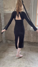 Back open shiny knit dress