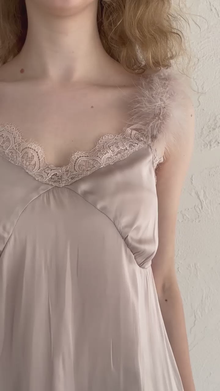 Fur shoulder satin camisole