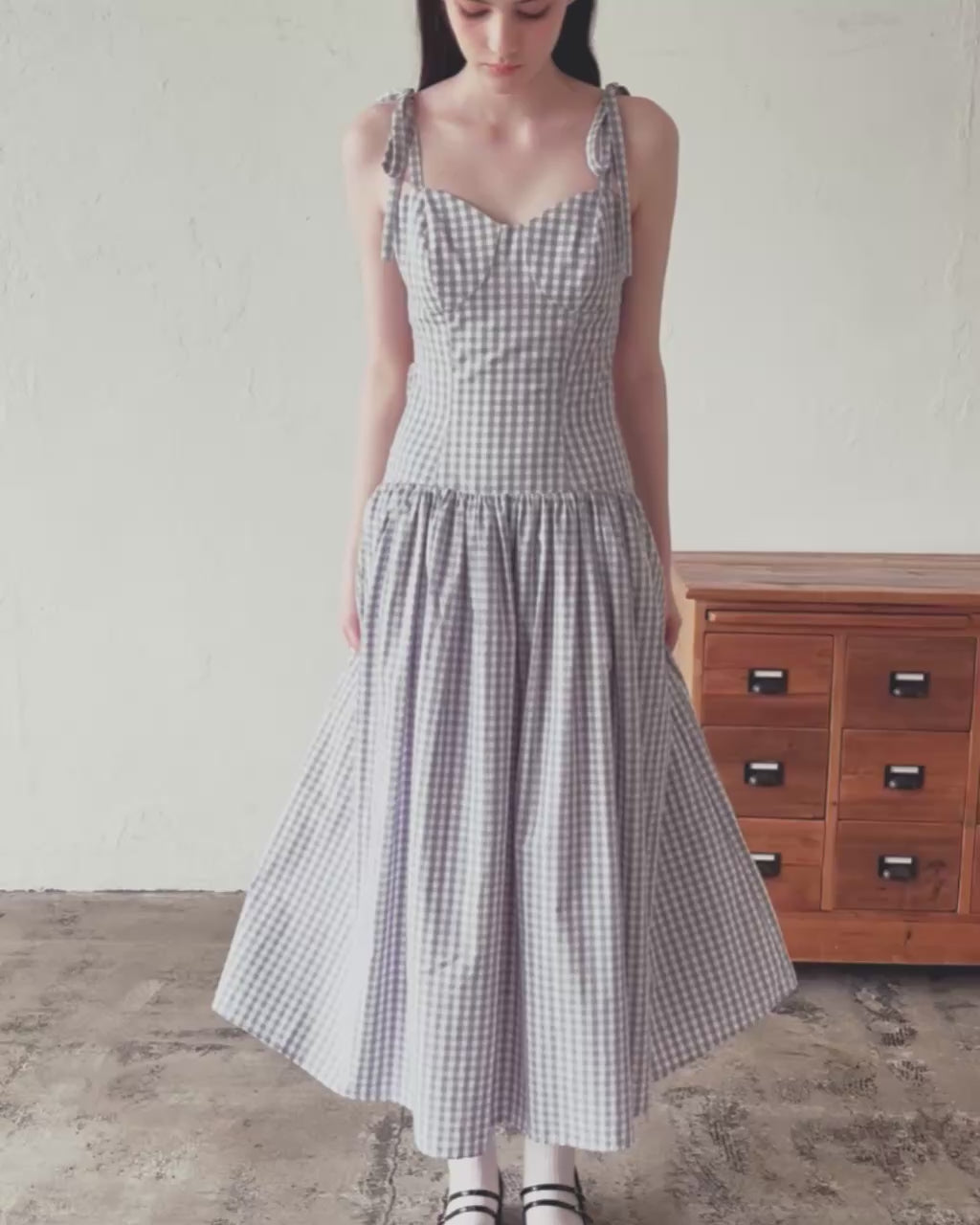 Gingham check back open dress