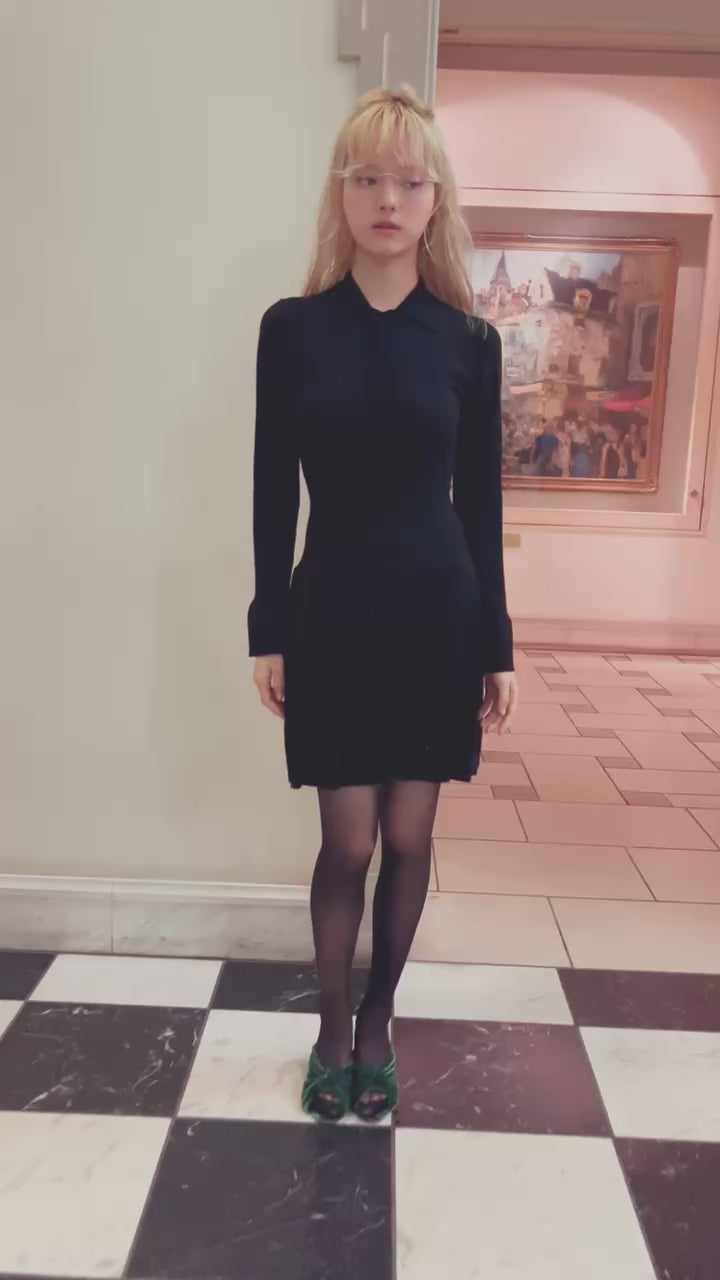 Low waist pleated glitter knit dress