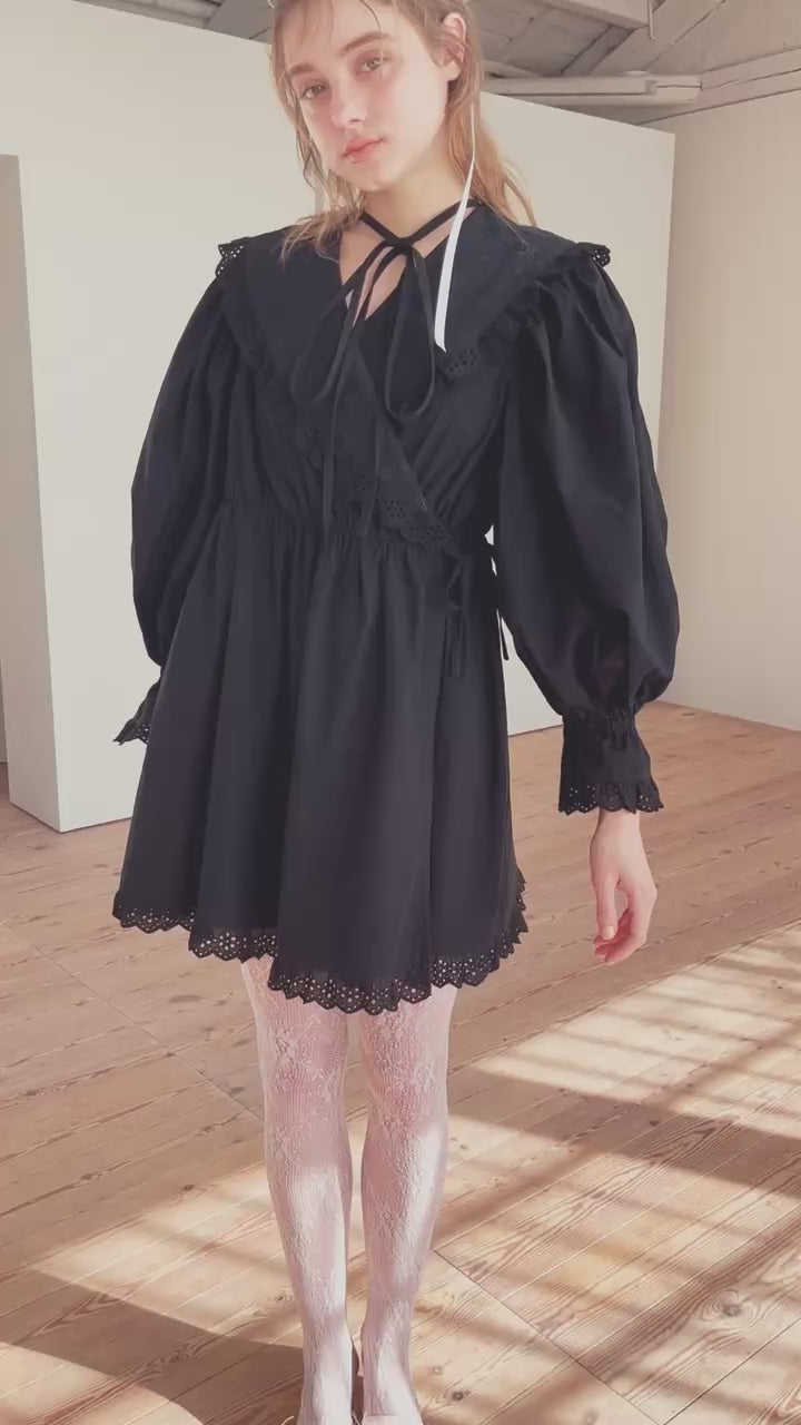 French letter collar wrap mini dress