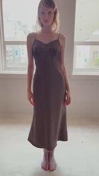 Ribbon embroidered satin cami dress