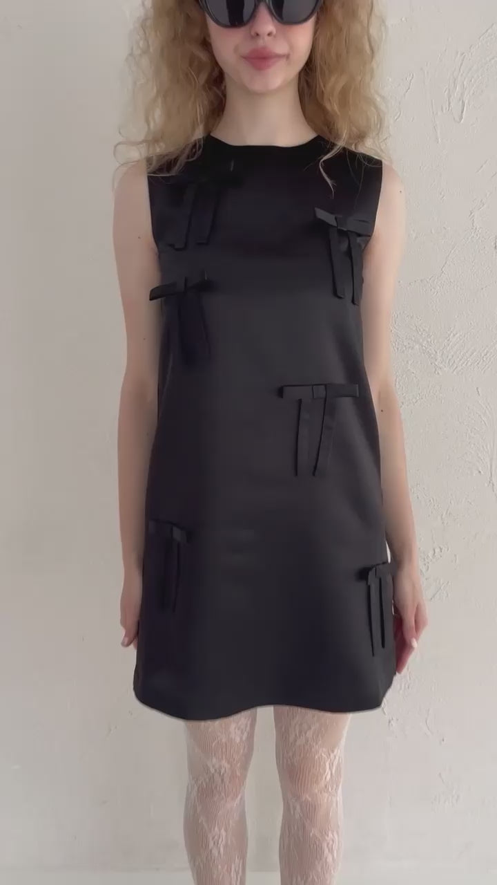 Many ribbon satin mini dress