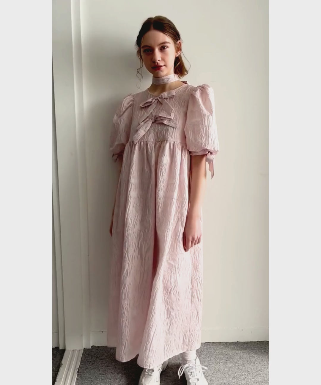 Ribbon jaquard volume dress