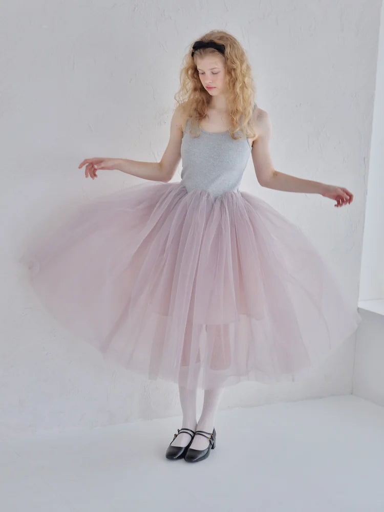Volume tulle skirt tank dress look
