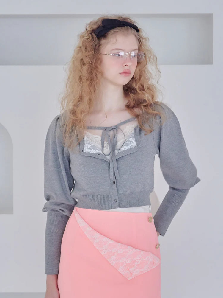 Lace lined cardigan look