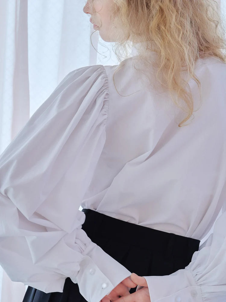 Many ribbon volume sleeve blouse detail