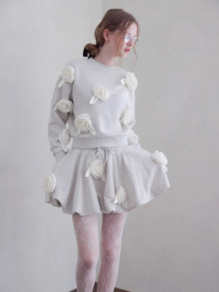 Many rose sweat balloon skirt gray