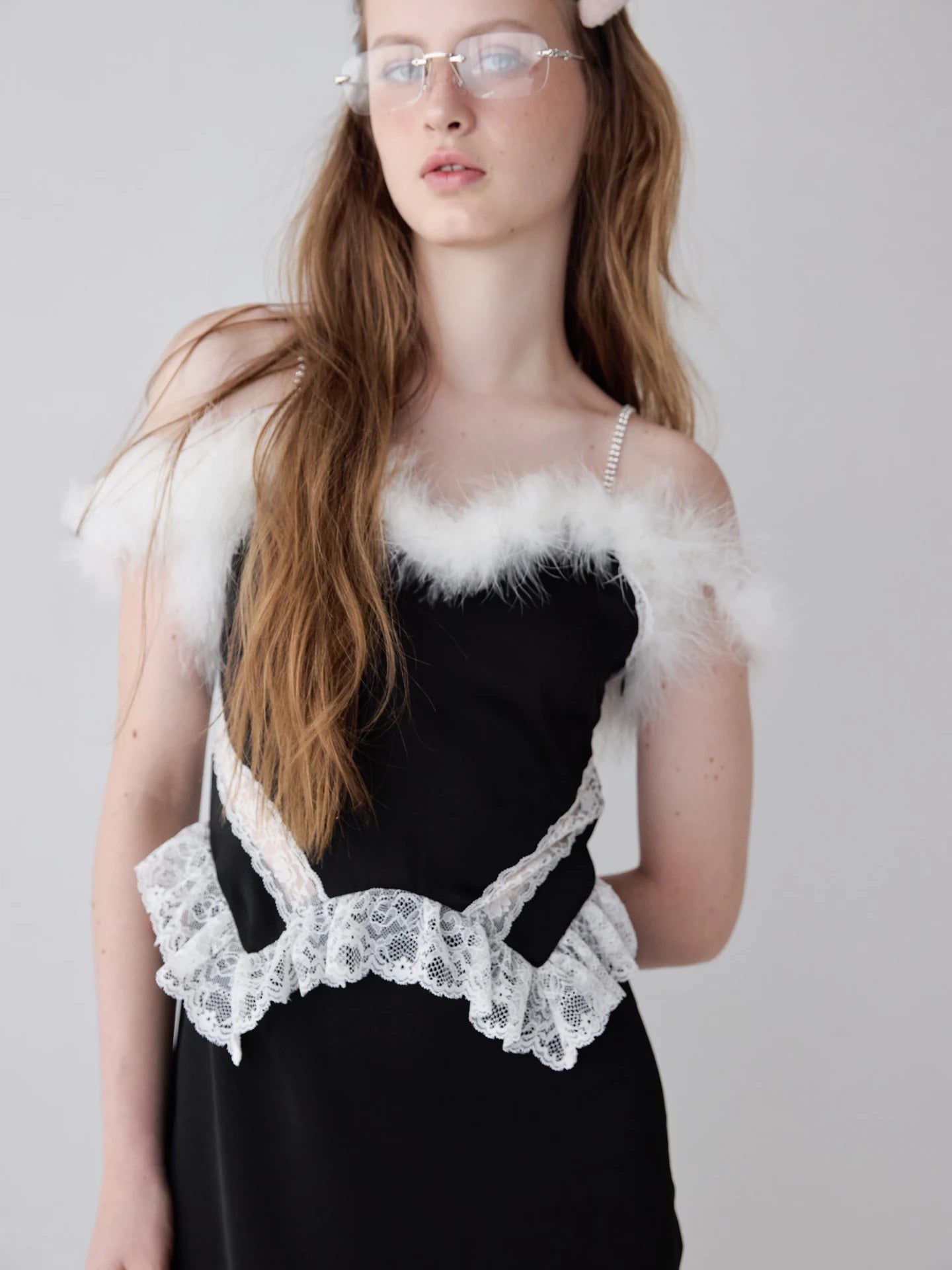 Fur trim satin dress — 2