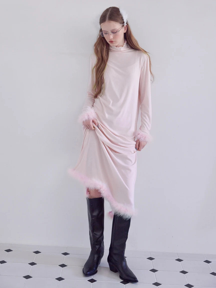 Fur trim maxi jersey dress — 2
